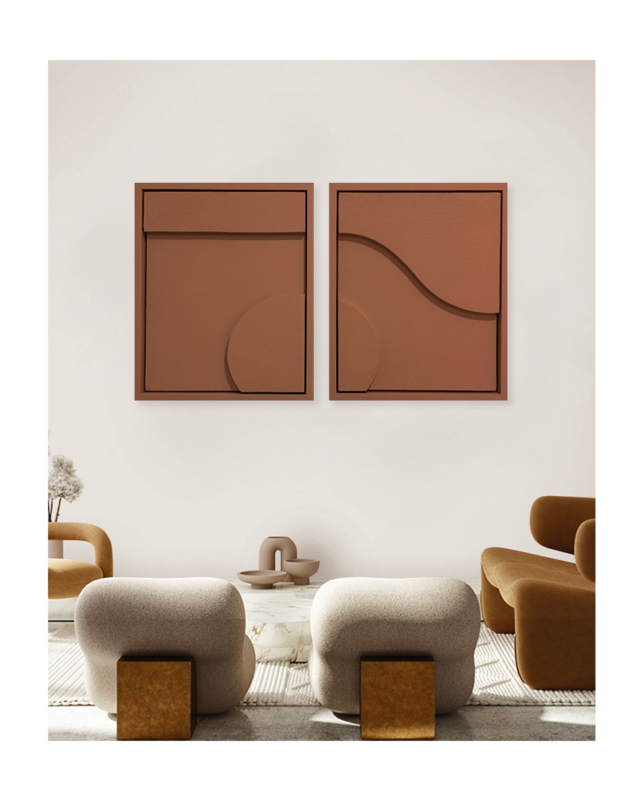 Duo Tableaux Diorama Terracotta 95×53 cm