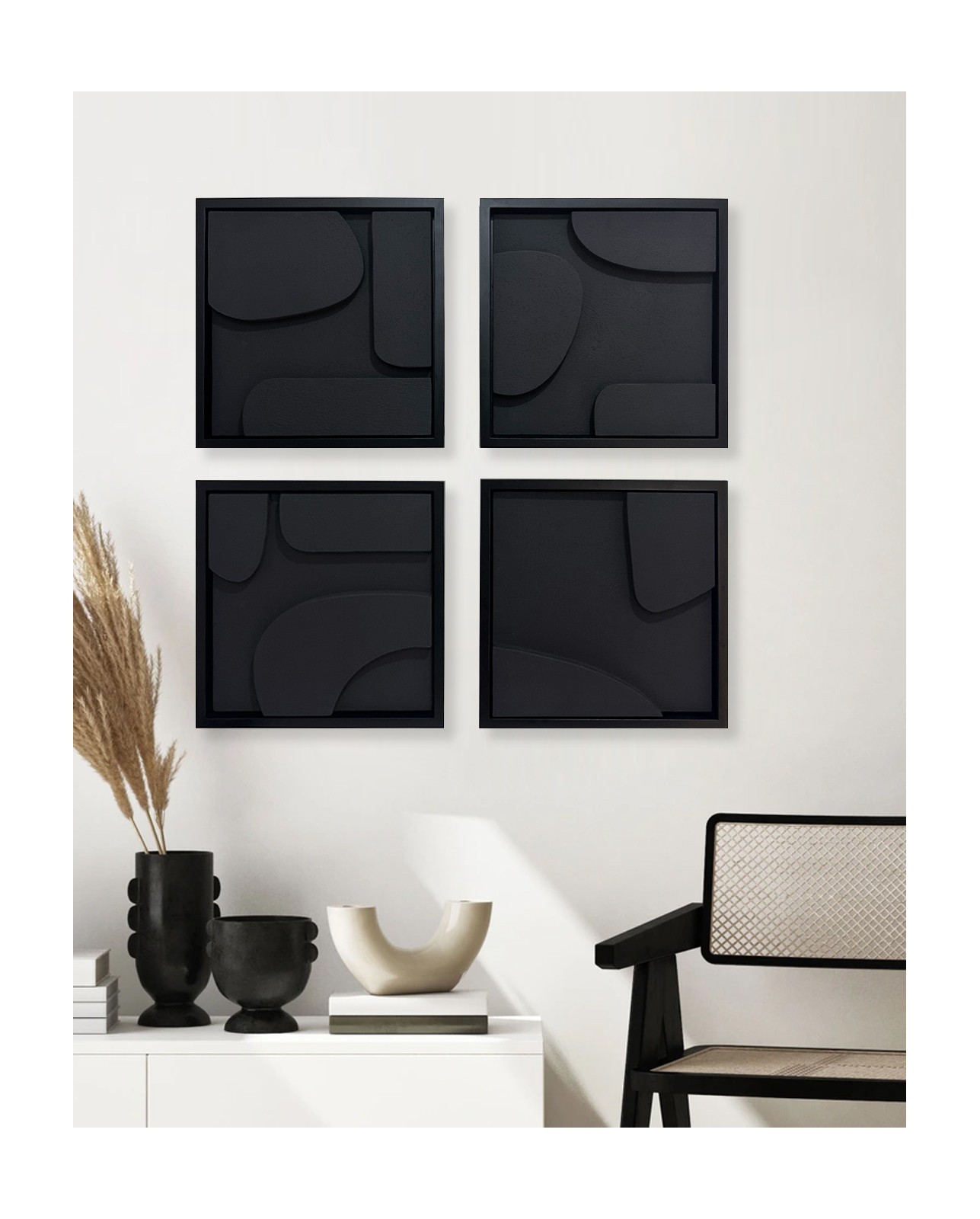 Quad Tableaux Dorelia Noir 95×95 cm